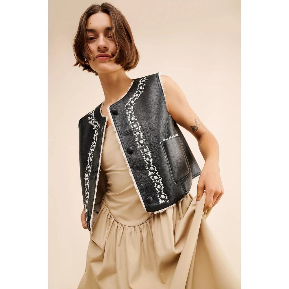 Free People Travelers Reversible Vegan Leather Vest, EUC, Size XS